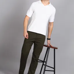 peter england Men Regular Fit Light Green Cotton Blend Trousers image 3