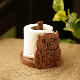 exclusivelane 'Owl On A Roll' Toilet Roll Holder With Hand Carved Owl Motif In Sheesham Wood Wooden Toilet Paper Holder-picture-10