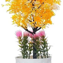 yuvivaa Yellow Chrysanthemum Artificial Flower with Pot-picture-34