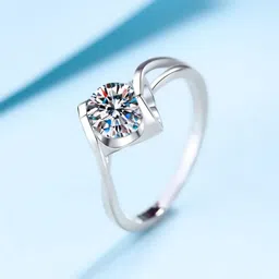 devora Sizzling Solitaire Adjustable ring For Women & Girls Stainless Steel Zircon Sterling Silver Plated Ring image 1