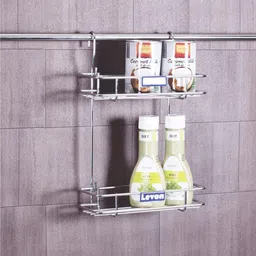 levon Containers Kitchen Rack 2 Tier Railing System Bottle Rack For Kitchen | Bottle Shelf Organizer Size - (10") Steel-picture-23