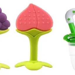 vadhavan COMBO OF 3PCS SILICONE FRUIT SHAPE TEETHER WITH FRUIT NIBBLER Teether and Feeder-picture-28