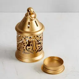 akhandicraft Candle Holder for Diwali Decor Lamps for Home Decor, Diya Light (Pack of 2) Gold Metal Hanging Lantern image 2