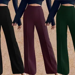 kasendra Women Regular Fit Black, Maroon, Green Polyester Trousers-picture-35
