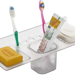 dxdt 4 in 1 Premium Multipurpose Bathroom Shelf/soap dish/Toothbrush Tumbler Holder Plastic Wall Shelf image 3
