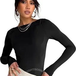 sightbomb Party Extended Sleeves Solid Women Black Top image 3