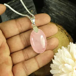 crystu Certified Natural Rose Quartz Oval Shape Pendant Locket with Chain for Unisex Quartz, Agate, Crystal Stone Pendant image 2