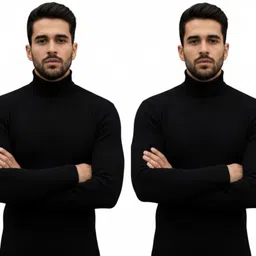 zeffit Men Solid Turtle Neck Black Sweater-picture-12