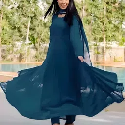 raxuenterprise Solid Georgette Stitched Anarkali Gown image 3