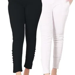 sujata fashion Pack of 2 Women Slim Fit Black, White Lycra Blend Trousers-picture-13