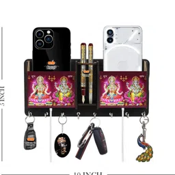 heritagecrafts Laxmi Ganesh 2 Pocket Mobile and Pen holder Wood Key Holder image 2