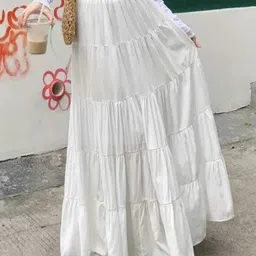 bsf india Women Solid Tiered White Skirt image 1