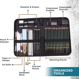 arrolliant 42 Pc Professional Art Sketching Kit Graphite Charcoal Drawing Pencil Set image 2
