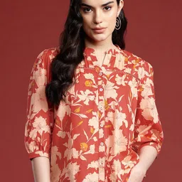 kavisaa Casual Puff Sleeves Printed Women Red Top-picture-26