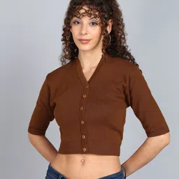 kiyansh creation Women Solid V Neck Brown Sweater-picture-16