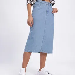 glitchez Women Solid A-line Blue Skirt-picture-28