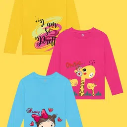 NUSYL Girls Pack Of 3 Printed T-shirt-picture-23