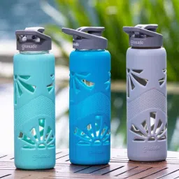 glasafe Multicolored 750Ml Each Clear Grip Borosilicate Glass With Protective Silicone Sleeve (Set Of 3) Water Bottle-picture-13