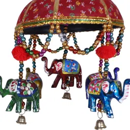 homestic Rajasthani Traditional Windchimes|Handcrafted Latkan, Pack of 2 (Red) Plastic Windchime image 5