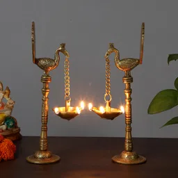 two moustaches Peacock Brass Table Diya Set image 3