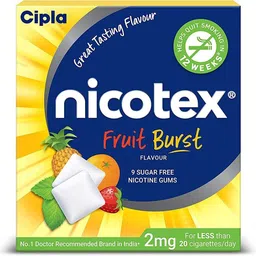 cipla Nicotex Nicotine Sugar Free Fruit Burst Gums 2mg | Helps to Quit Smoking | WHO - approved Therapy | 9 Gums each pack Smoking Cessations-picture-13