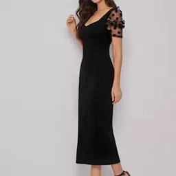 iuga Women Bodycon Black Maxi/Full Length Dress image 5