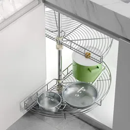 smart slide Utensil Kitchen Rack Stainless Steel 2 Shelf Kitchen Corner Cabinet Organizer/Modular Kitchen Basket / Multifunctional Storage Rack / Adjustable Height Kitchen Carousel Unit (Half Circle Carousel 24 Inch) Steel image 5