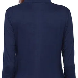ap'pulse Women Solid Mandarin Collar Pure Cotton Dark Blue T-Shirt image 4