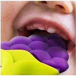 the little lookers Infant Baby Squeezy Food Grade Silicone Bottle Feeder & Fruit Shape Silicone Teether with Fruit Pacifier (Squeezy Feeder 'Blue' + Pacifier 'Blue' + Teether 'Grapes') (Pack of 3) - Silicone image 5