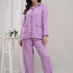 asami Women Night Suit Set Purple Solid-picture-16