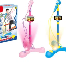jollyora Flash Light Karaoke Microphone Toy with Phone Holder Musical Instrument for Kids image 4