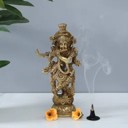 rhapsodically made Shri Krishna Gold Brass Idols image 1