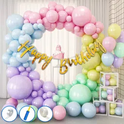 party midlinkerz Solid Pastel Happy Birthday Decoration kit Combo - 54 Pcs for Birthday Decor Balloon-picture-39