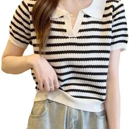 icw Casual Regular Sleeves Striped Women Blue Top-picture-22