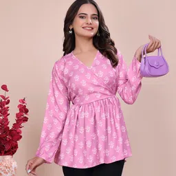 glam couture Casual Regular Sleeves Floral Print Women Pink Top-picture-11