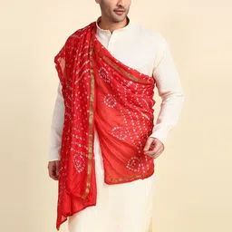 dupatta bazaar Silk Blend Printed Red Men Dupatta image 3