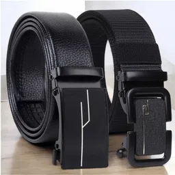 v roots Men Casual, Party, Evening Black, Black Canvas, Artificial Leather Belt image 1