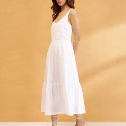 fabindia Women Fit and Flare White Midi/Calf Length Dress image 2