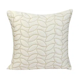 mfd home furnishing White Satin Floral 16x16 inches Cushion Covers (Pack of 2) image 3