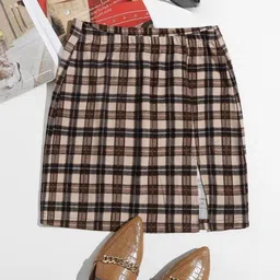 jinjinfashion Women Checkered A-line Brown Skirt-picture-10