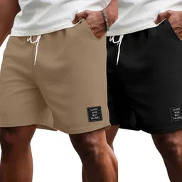 cosyme Pack of 2 Solid Men Brown, Black Basic Shorts, Night Shorts, Regular Shorts, Running Shorts, Sports Shorts, Casual Shorts image 3