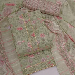 stylish designer Unstitched Cotton Blend Kurta & Churidar Material Printed image 1