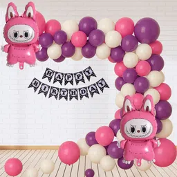 giftella Solid Birthday Decoration Kit – Pink, Purple & White Balloons Combo with Labubu Foil Balloon-picture-34