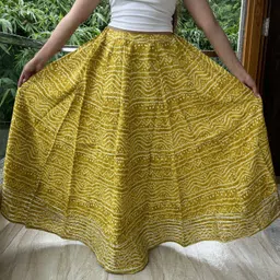 jaipur rajwada Women Printed Flared Yellow Skirt image 1