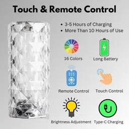 QueryZen Crystal Lamp, 16 Color Changing Rose Diamond Table Lamp Touch Night Lamp Table Lamp image 5