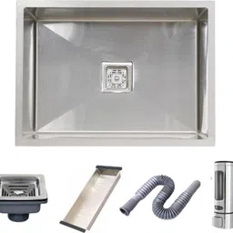 bowlsandmore | 24" x 18" x 10" | KITCHEN SINK WITH TRAY BASKET & SOAP DISPENSER | HANDMADE KITCHEN SINK 24x18x10 INCH | MATT Vessel Sink-picture-22