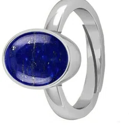 kushmiwal gems 7.00 Ratti / 6.00 Carat Natural Lapiz Ring Original Brass Lapis Lazuli Silver Plated Ring image 3