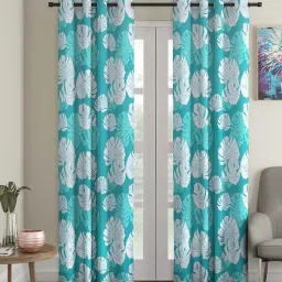 cortina Blue Floral Polyester 9 Ft Semisheer Eyelet Door Curtains (Set of 2)-picture-13
