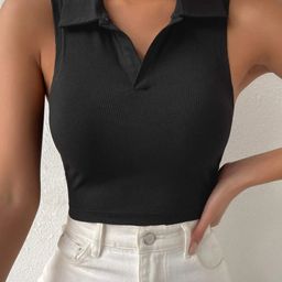 Stylecast X Slyck Black Self Design Shirt Collar Cropped Fitted Top-picture-38