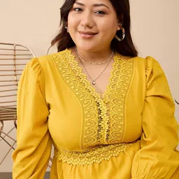 berrylush curve Women Maxi Yellow Full Length Dress image 4